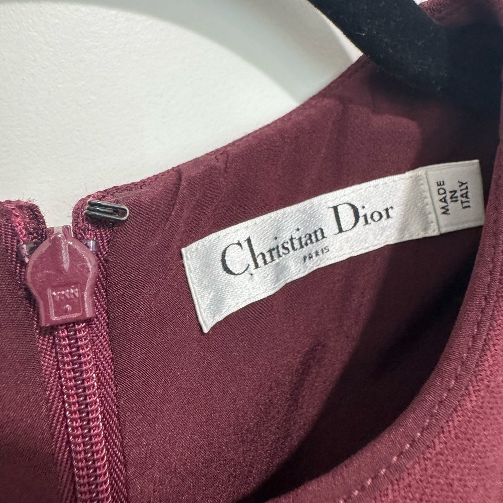 Christian Dior Burgundy Virgin Wool and Silk Ruffle-Hem Dress, Size 8 - Picture 5 of 6